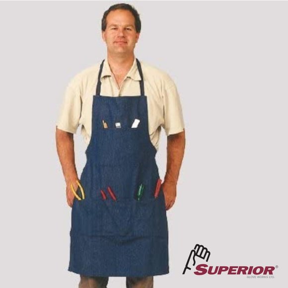 Superior Glove 3-Pocket Denim Bib Apron, Blue - Picture 3 of 9